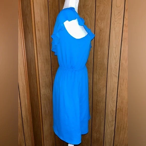 AYLA one shoulder mini blue ruffle dress size small - Picture 4 of 8